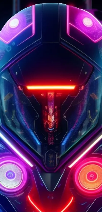 Futuristic neon robot with vibrant colors in a high-tech wallpaper design.