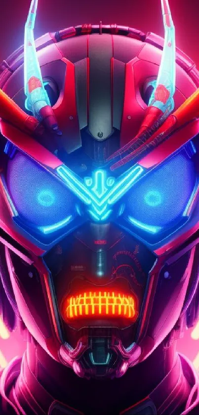 Vibrant neon robot with cyberpunk design, featuring glowing technology.