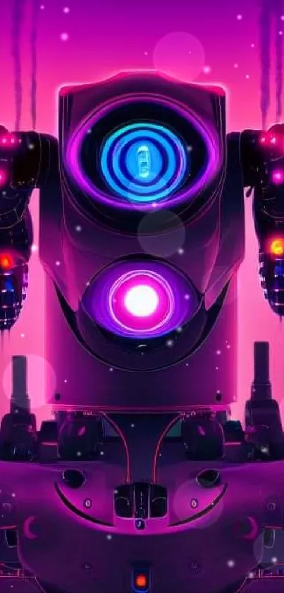 Futuristic neon robot with vibrant colors and sci-fi design.