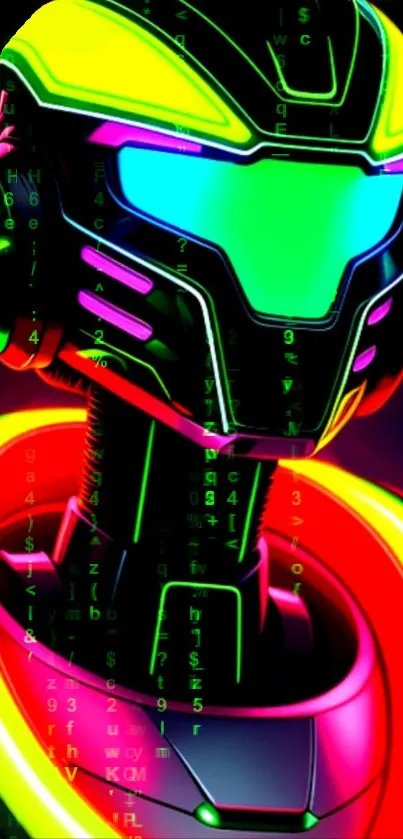 Vibrant neon futuristic robot with colorful design.