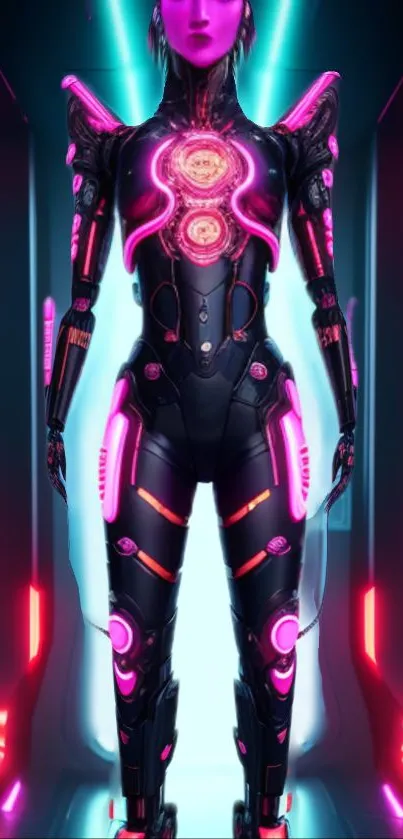 Futuristic Neon Robot Wallpaper - free download