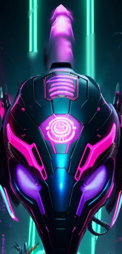 Futuristic neon robot wallpaper with vibrant colors and glowing accents.