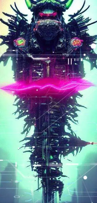 Futuristic neon samurai wallpaper art.