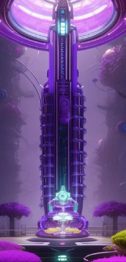 Futuristic cyber garden with neon sci-fi design.