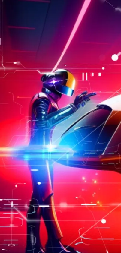Futuristic sci-fi wallpaper with neon red glow.
