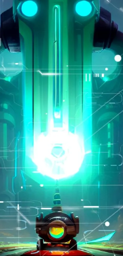 Futuristic neon sci-fi scene with glowing elements.