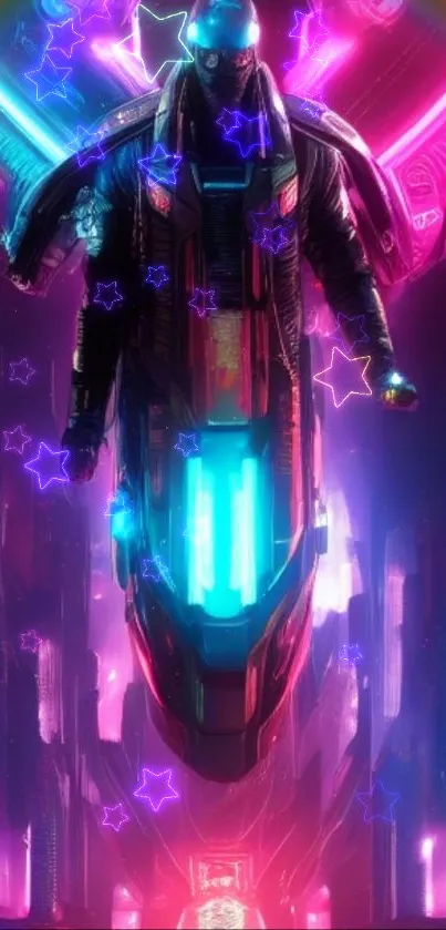 Futuristic sci-fi artwork with neon lights and a magenta glow.