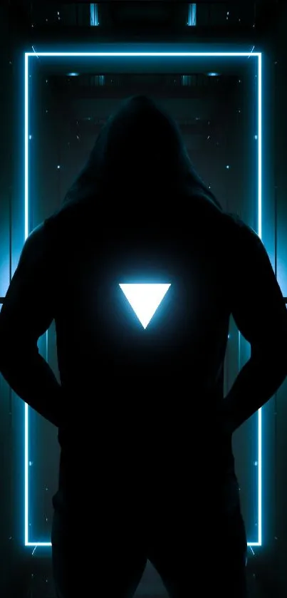 Dark silhouette with neon blue glow.