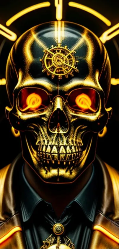 Futuristic neon skull art wallpaper with vibrant colors.