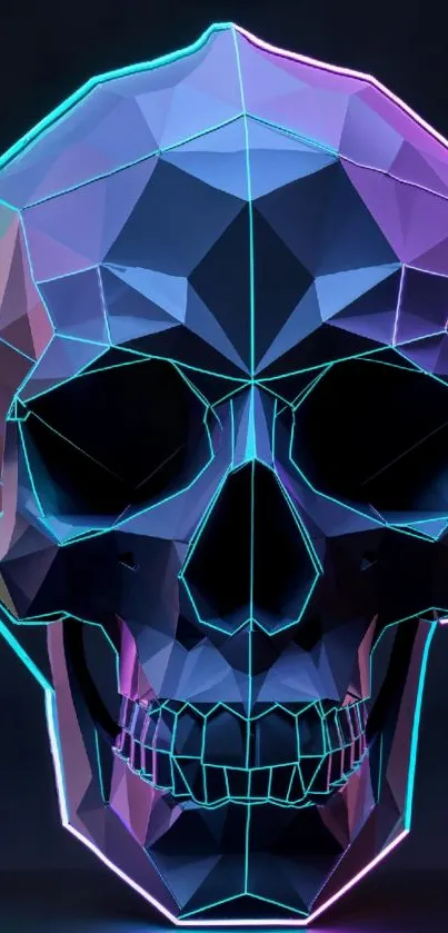 Futuristic neon skull with geometric patterns.