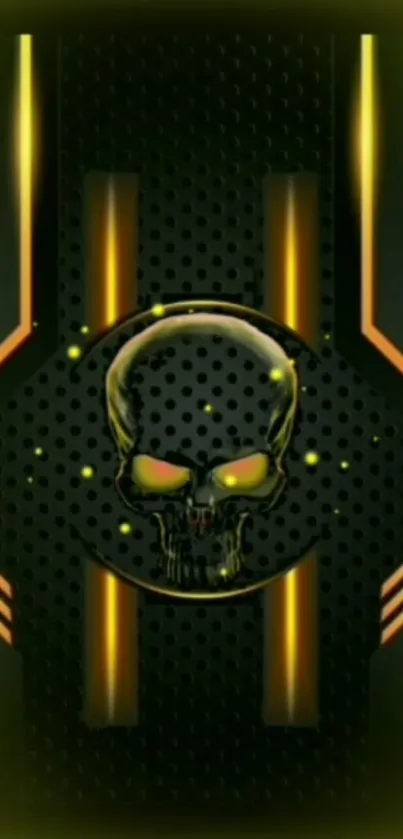 Futuristic wallpaper with a glowing neon skull and vibrant background.