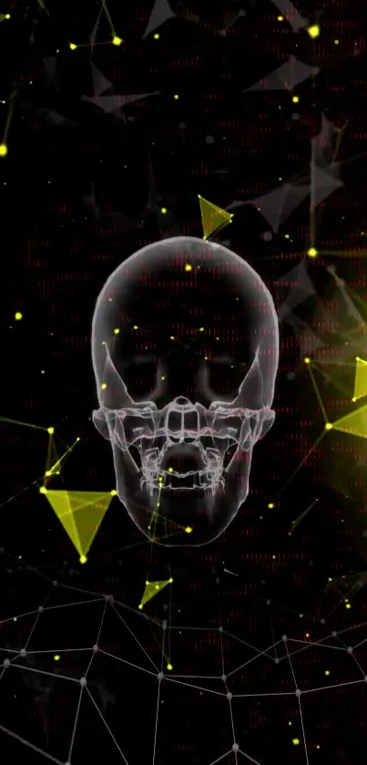 Futuristic neon skull with geometric patterns on a black background.