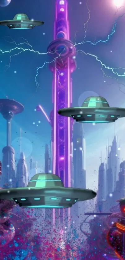 Futuristic neon cityscape wallpaper with sci-fi aesthetics.