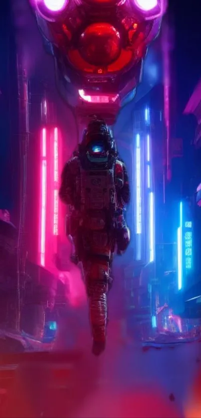 Futuristic wallpaper with neon lights and space explorer.