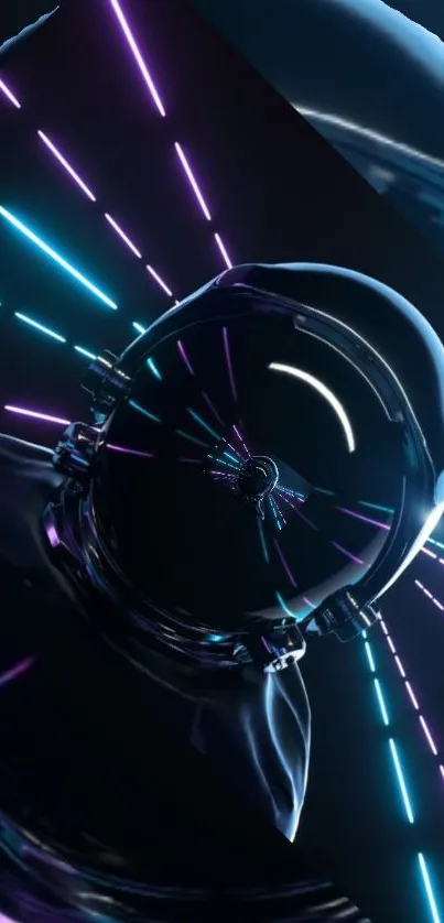 A futuristic neon wallpaper with an astronaut and vibrant light streaks in space.