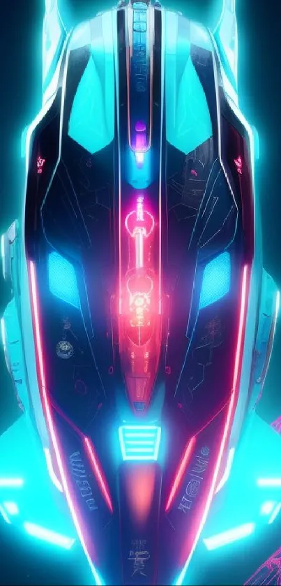 A neon-lit futuristic spaceship wallpaper for mobile devices.