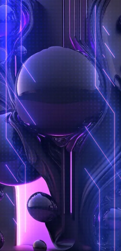 Futuristic wallpaper with neon purple spheres and abstract design.