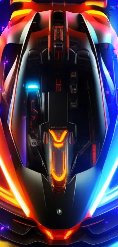 Futuristic neon sports car with vibrant colors, perfect for mobile wallpaper.