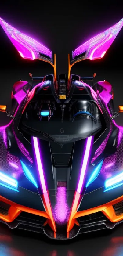 Futuristic sports car with neon lights and vibrant design.