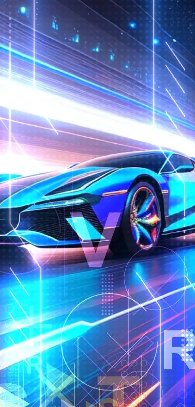 Futuristic neon sports car racing at high speed.