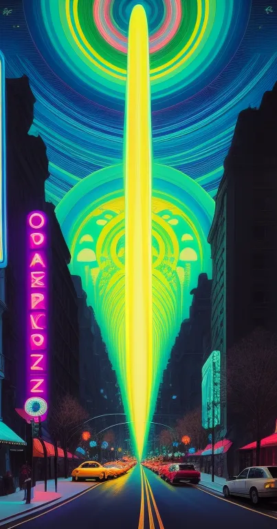 Futuristic neon city street wallpaper with vibrant yellow lights.