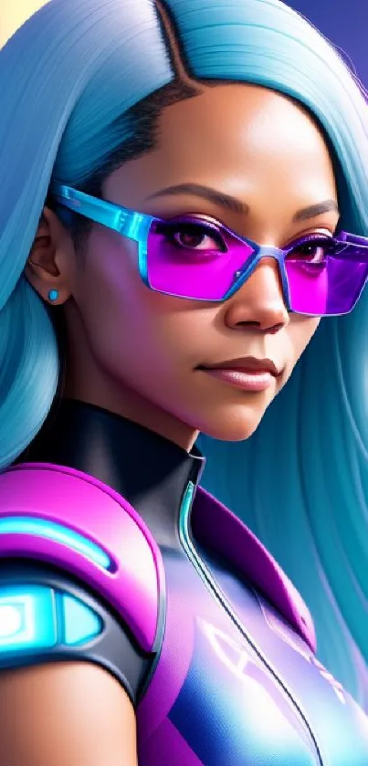 Futuristic neon style portrait with vibrant colors.