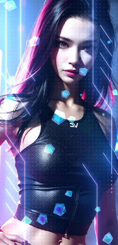 Futuristic neon style wallpaper with a vibrant aesthetic for mobile devices.