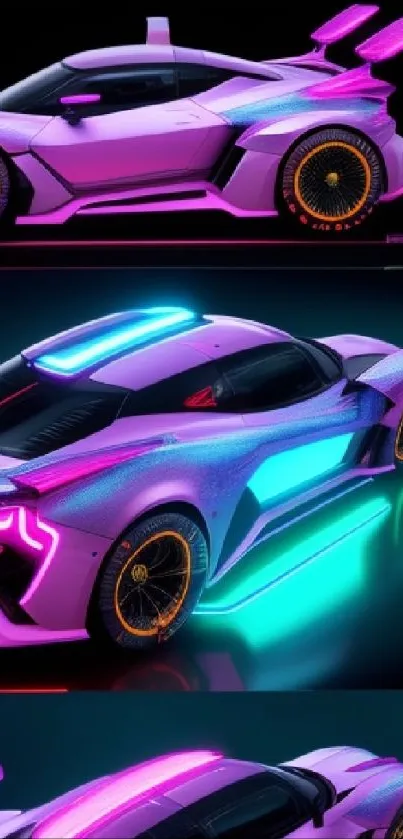 Futuristic neon supercar with vibrant colors on mobile wallpaper.