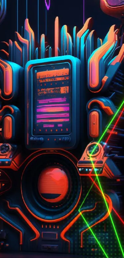 Futuristic neon tech theme with vibrant colors and digital design.