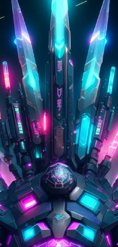 Vibrant futuristic neon wallpaper with a cyberpunk tech design.