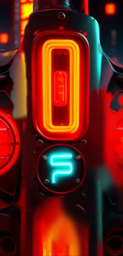 Futuristic mobile wallpaper with neon lights and technology elements.