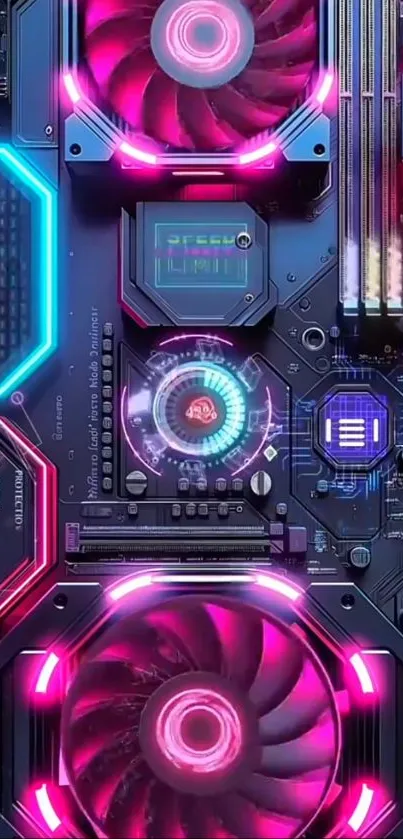 Futuristic neon tech wallpaper with vibrant digital design.