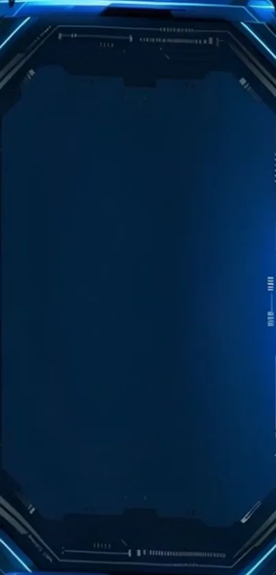 Futuristic blue digital interface wallpaper with neon lights.