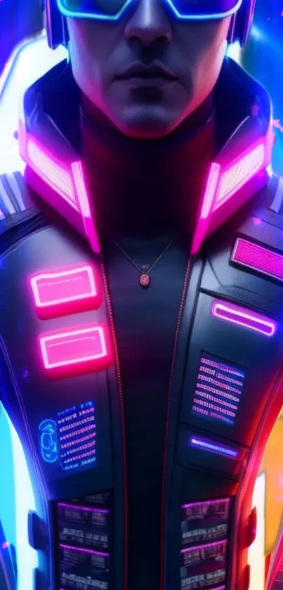 Futuristic neon themed wallpaper with glowing tech and vibrant colors.