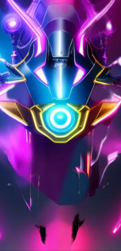 Futuristic neon tech wallpaper with vibrant pink and blue hues.
