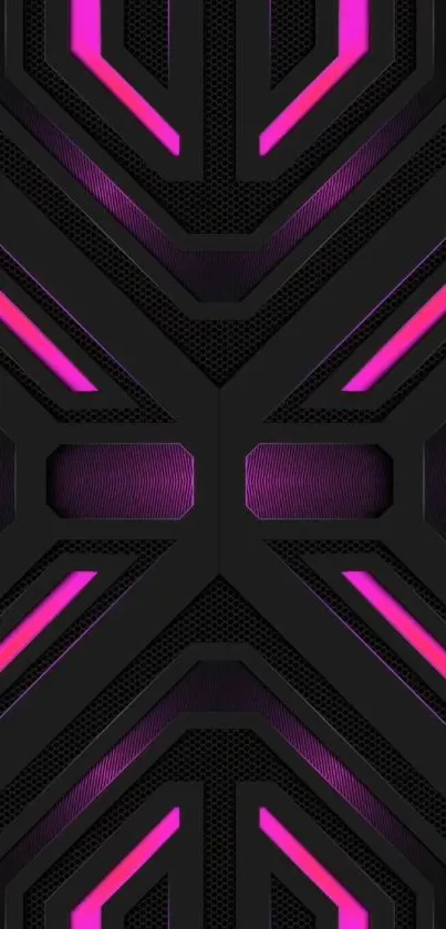 Futuristic neon tech wallpaper with black and pink geometric patterns.