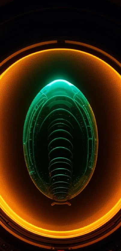 Futuristic neon tech-inspired mobile wallpaper with orange and teal glow.