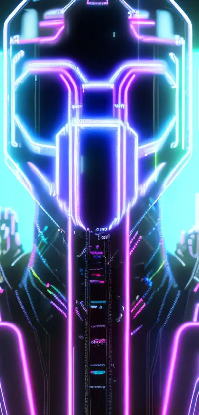 Futuristic neon robot wallpaper with vibrant colors.