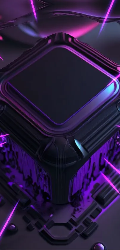 Futuristic neon tech-inspired cube design wallpaper.