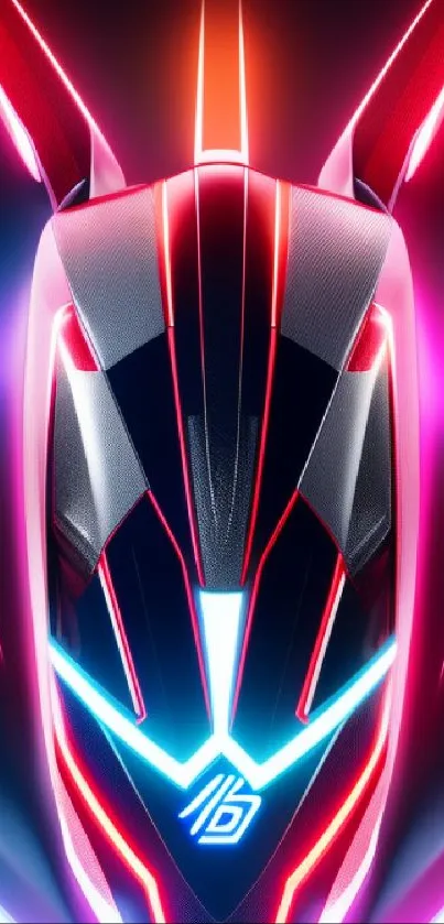 Futuristic neon tech wallpaper with vibrant pink and blue lights.