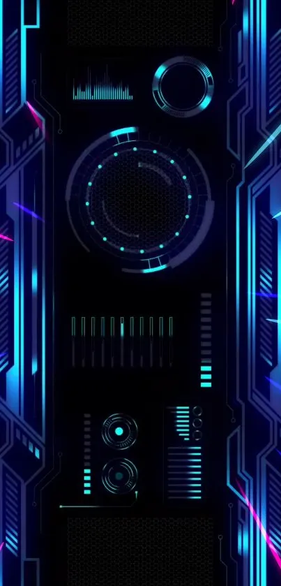 Futuristic neon tech wallpaper with glowing circuits.