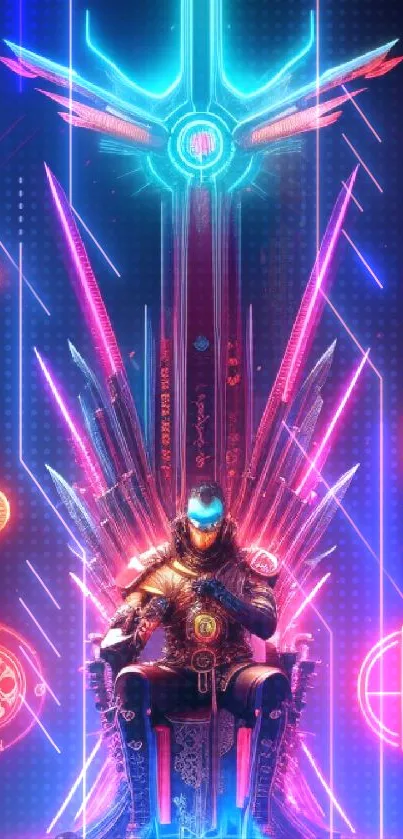 Futuristic neon throne with vibrant patterns.