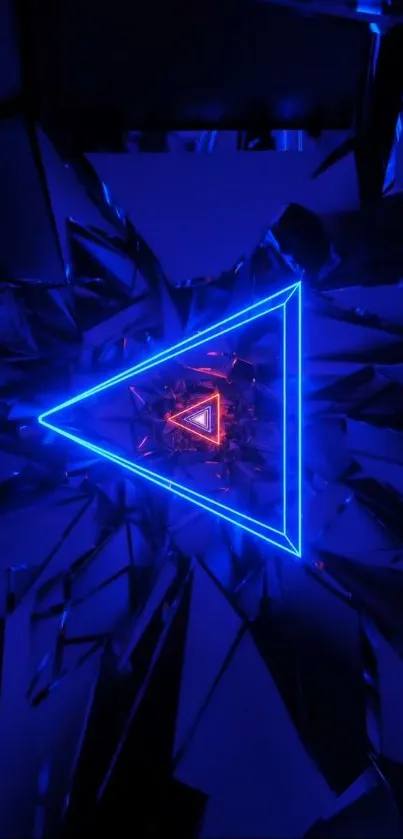 Futuristic blue neon triangle design with geometric patterns.