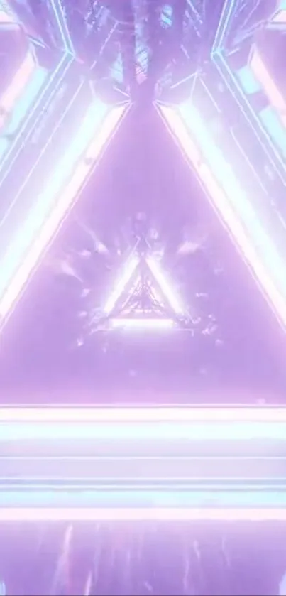 Futuristic neon triangle with glowing light purple and blue hues.