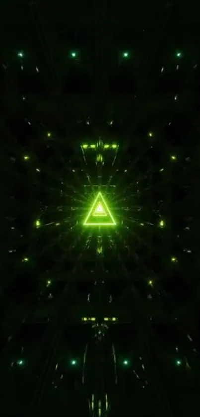 Futuristic glowing neon green triangle wallpaper.