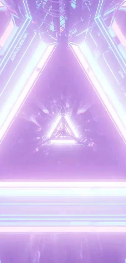 Futuristic neon triangle artwork with glowing purple and blue hues.