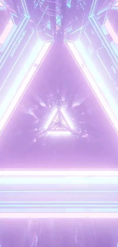 Futuristic neon triangle art with purple glow.