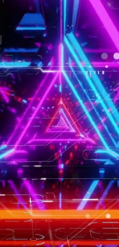 Futuristic neon triangle wallpaper with vibrant geometric patterns.