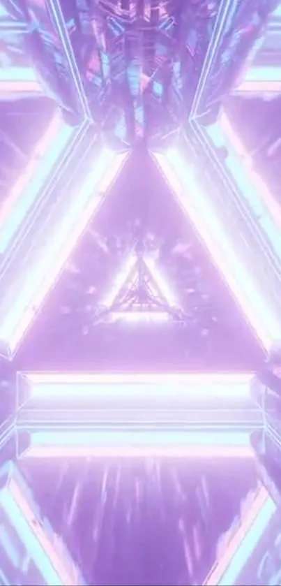 Futuristic neon triangle design in pink and blue tones.