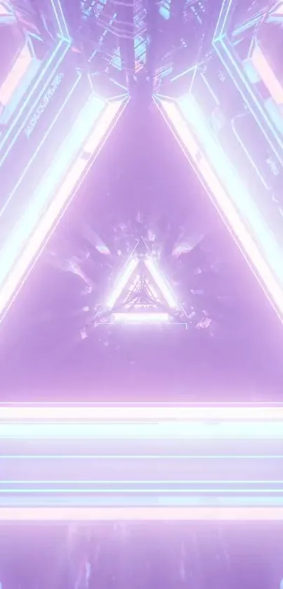 Futuristic glowing neon triangle design with purple hues.